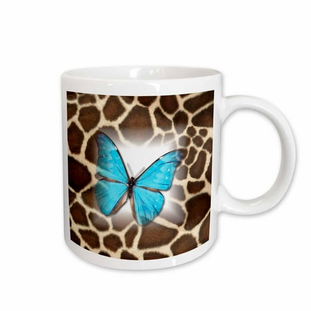 

3dRose Turquoise Butterfly On Giraffe Fur Ceramic Mug 15-ounce