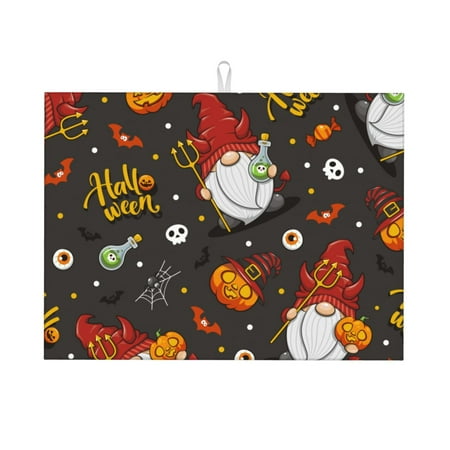 

WARHOOME Dish Drying Mat for Kitchen Counter Halloween Elf Print Microfiber Pad Mats for Dishes Pads 18 x 24 inches