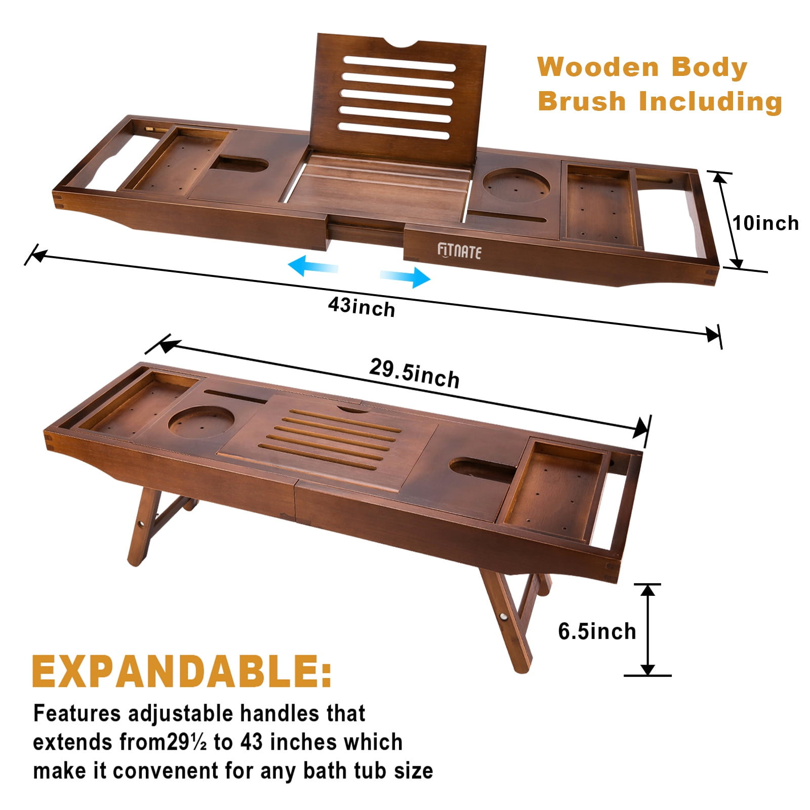 FNBBCT1 Bamboo Bathtub Caddy Wood Expandable Bath Tray Two Extra SPA T –  FURNINXS