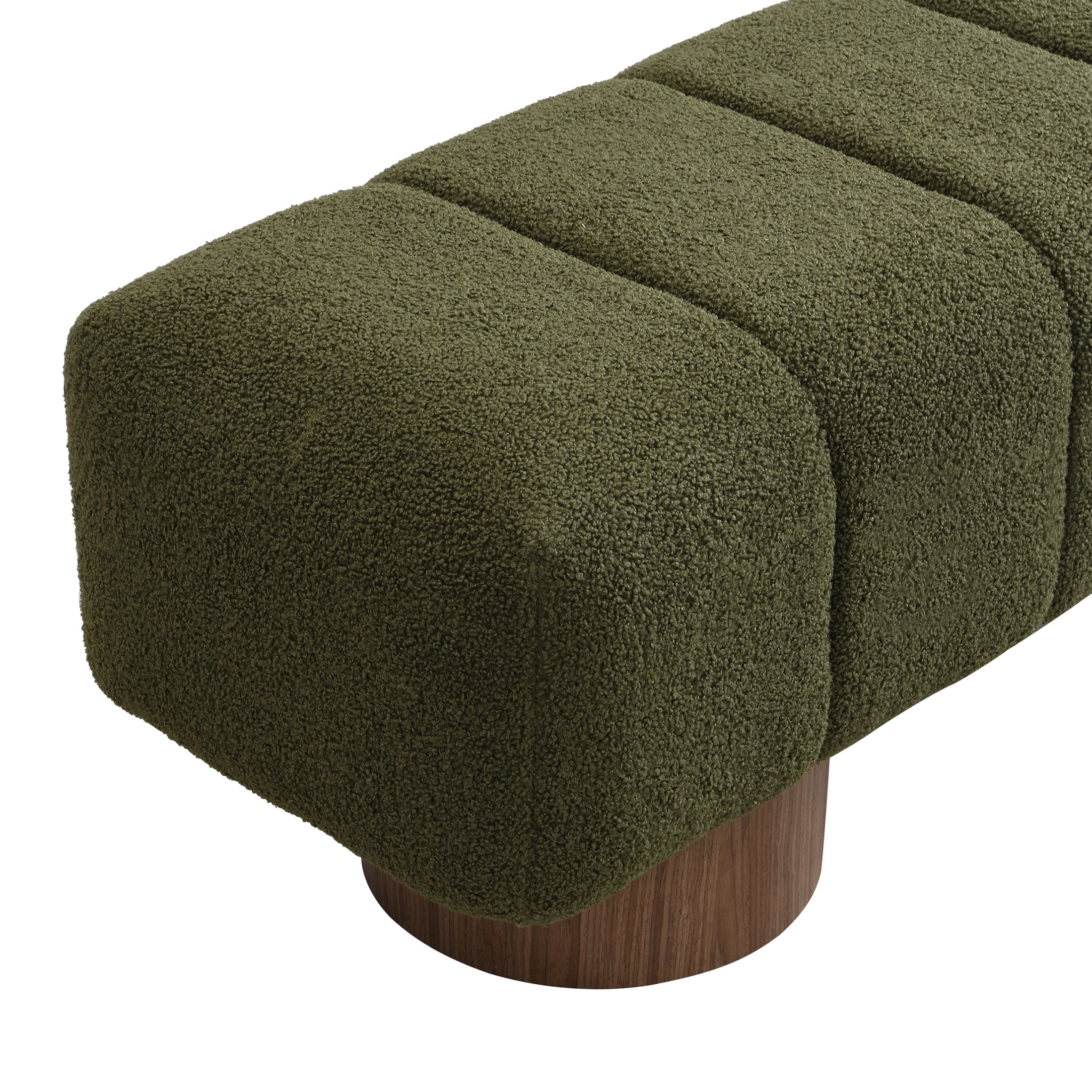 Christopher Knight Home 64.5" Ottoman Bench with Boucle Upholstery and Wood Legs, Green Fabric