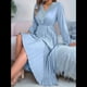 thumbnail image 5 of Vestido Informal de Otoño para Mujer, de Larga, con Escote en V y Pliegues, Corte A. Azul L, 5 of 7