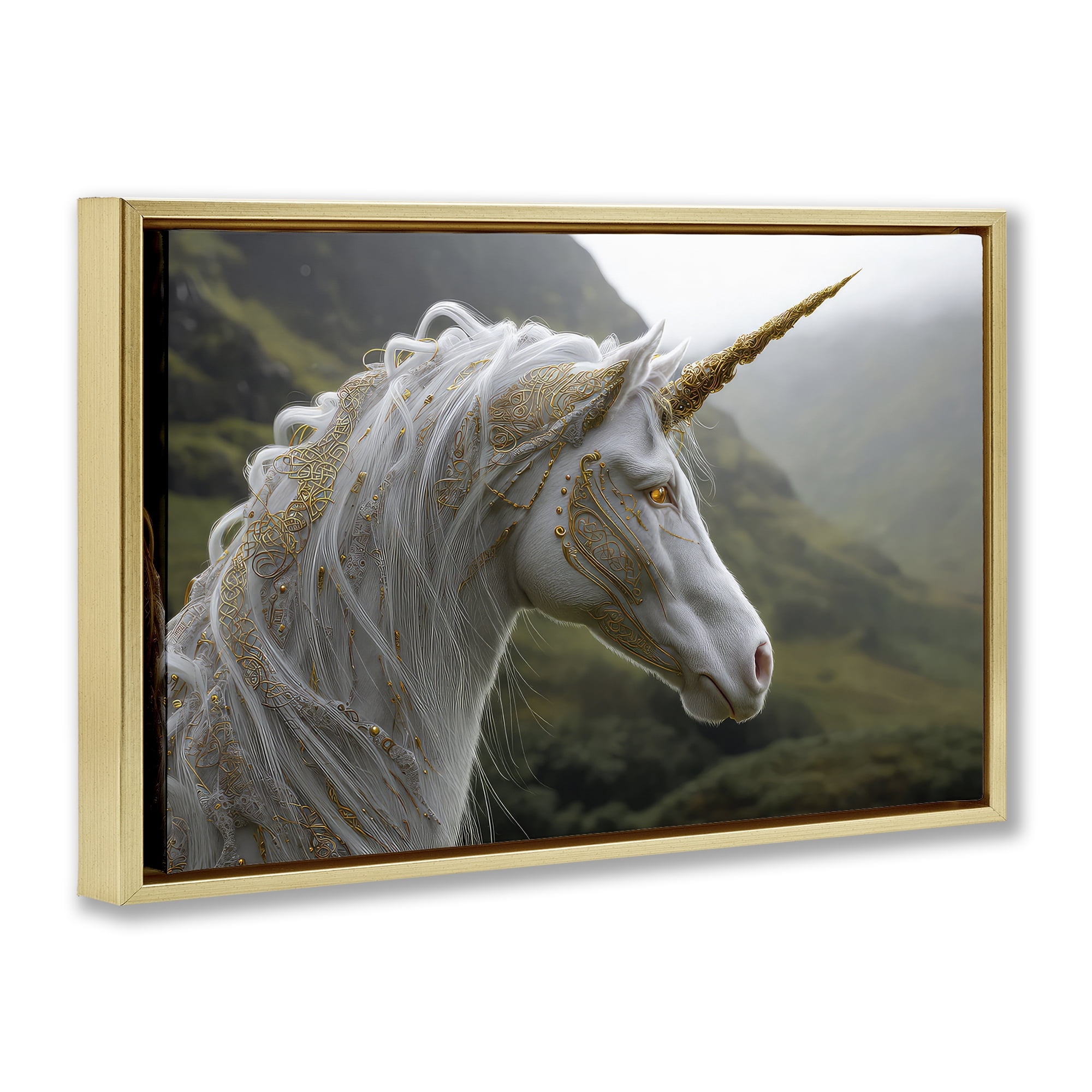 Stupell Industries Ornate Celtic Unicorn Gold Framed Floater Canvas Wall Art, design by The Wands Want
