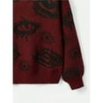 thumbnail image 3 of Women's Oversized Eye Print Knit Crewneck Fall Pullover Sweaters Red XL, 3 of 4