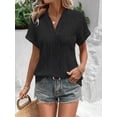 thumbnail image 5 of Women'S Summer Tops Casual V-Neck Cap Sleeve Shirt Light Crochet Textured Vest Shirt Black L, 5 of 9