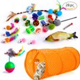 thumbnail image 1 of Juego de 28 juguetes para gatos de interior, túnel interactivo, hierba gatera, pez, ratón, varita de juguete, pelotas variadas, cascabeles y plumas., 1 of 5