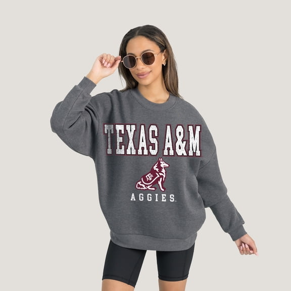 Women's Gameday Couture  Heather Charcoal Texas A&M Aggies Oversized Distressed Fleece Pullover Sweatshirt