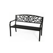 Gardenised  50 in. Black Patio Garden Park Yard Outdoor Steel Bench, Powder Coated with Cast Iron Back