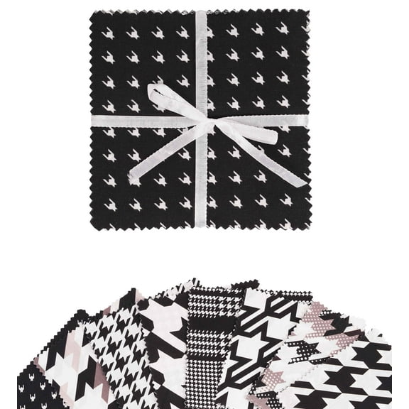 Soimoi Precut 10-inch Houndstooth Prints Cotton Fabric Bundle Quilting Squares Charm Pack DIY Patchwork Sewing Craft- White & Black