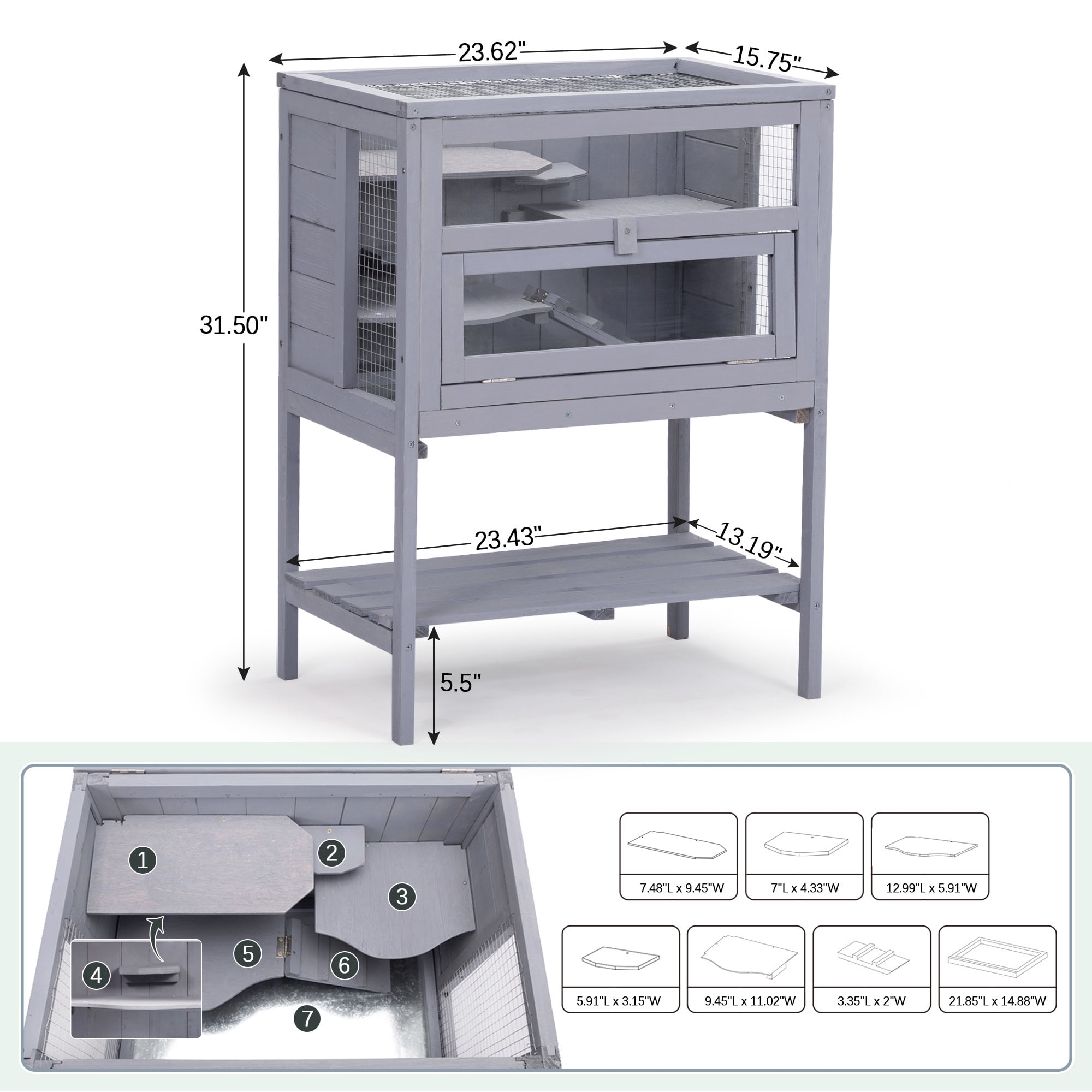 Pefilos 3 Tiers Wooden Hamster Cage, Rat House, Small Animal Hutch with Slide-Out Tray, Ramp, Gray Pefilos 3 Tiers Wooden Hamster Cage, Rat House, Small Animal Hutch with Slide-Out Tray, Ramp, Gray