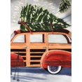 thumbnail image 3 of Christmas Red Car Carrying Tree With Skis Resting On Side Plate, 3 of 3