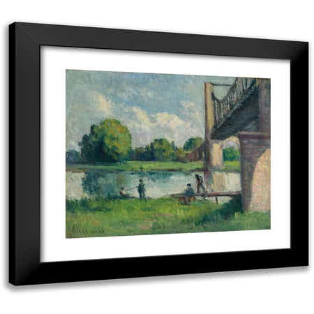 Maximilien Luce 14x12 Black Modern Framed Museum Art Print Titled - Bridge Around Angers (1916)