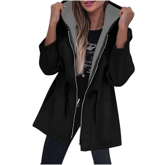 Quinlirra Jackets for Women Fall Women's Solid Color Lapel Button Cardigan Long Sleeved Top Jacket XXL Black