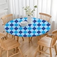 thumbnail image 3 of Light Blue and Dark Blue Argyle Pattern Round Fitted Tablecloth with Elastic Edge,Dining Table Cover Waterproof,Outdoor Round Tablecloth for Camping,Dining,Indoor and Outdoor, 3 of 7