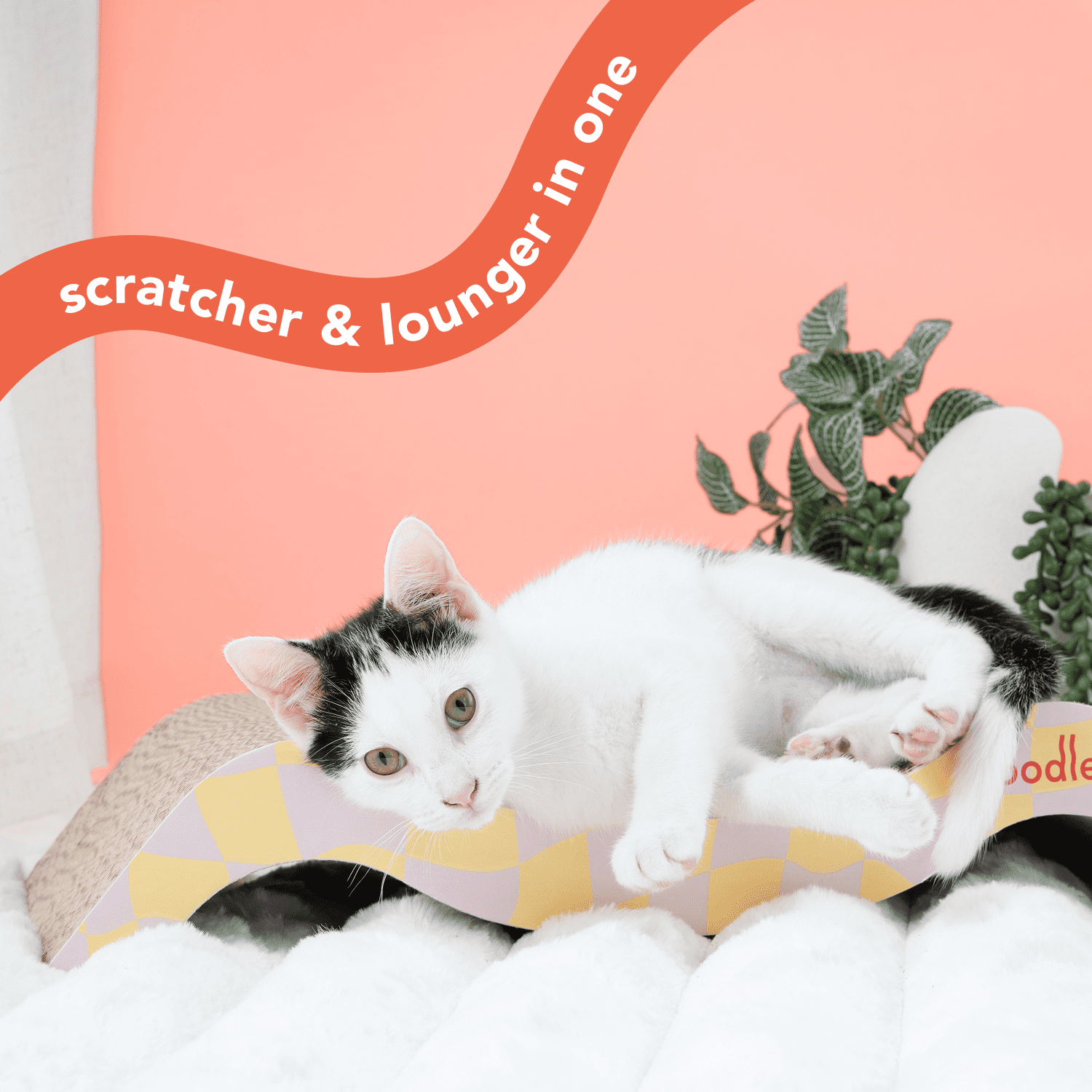 Oodles Durable Corrugated Cardboard Purple Squiggle Cat Scratching Pad, O/S