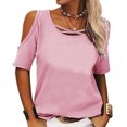thumbnail image 3 of Mujer Casual Manga Corta Top Hombro Frío Camisa Verano Moda Suelta Cómoda Blusa Rosa XL, 3 of 5