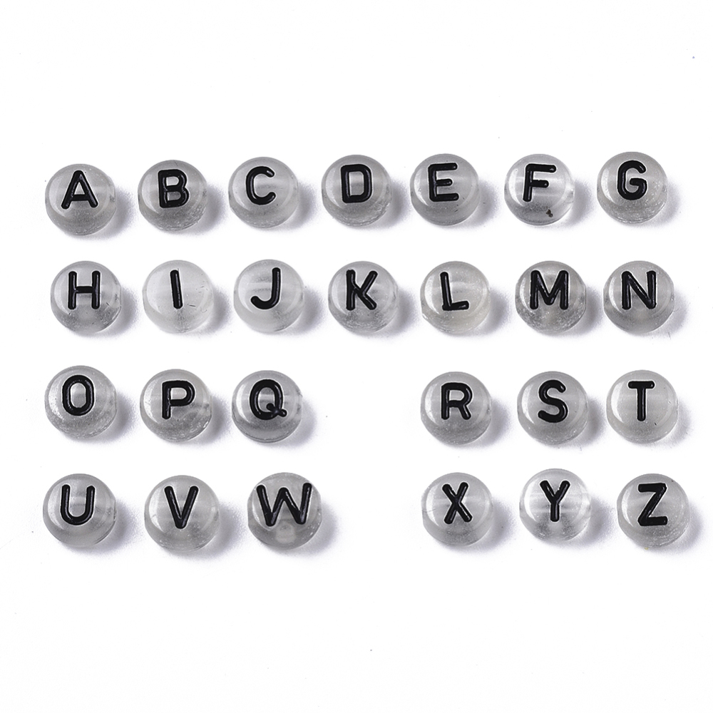 500gs Enamel style Acrylic Beads Luminous Horizontal Hole Flat Round with Letter Light Grey Light Grey 7x4mm Hole: 1.6mm about 3700pcs/500g