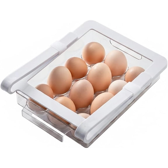 White PET Refrigerator Hanging Storage Bin, Stackable Drawer Organizer for Fridge Shelves, Holds Eggs, Produce & Snacks