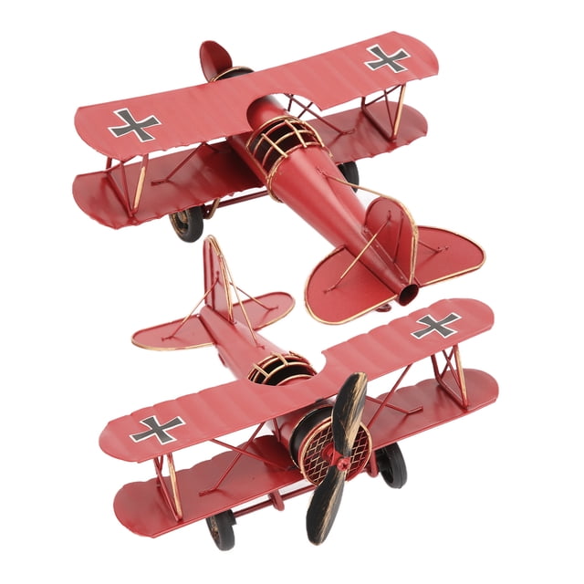 Vintage Metal Airplane Model Retro Biplane Handicraft with 3 Color Options for Home Cafe Office Decoration