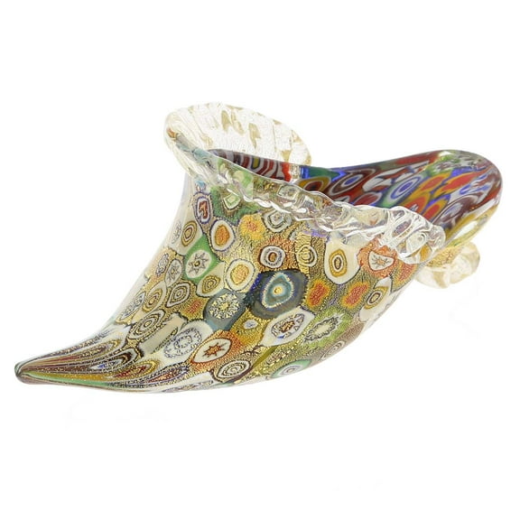 GlassOfVenice Murano Glass Golden Quilt Millefiori Slipper