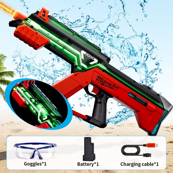 WonderStone Large Size Electric Water Blaster,Automatic Waterproof Light-Up Squirt Blaster, 650ml Water Storage,Long Range (25-32ft),Perfect for Adults & Kids Ages 8-12,Ideal for Pool Games,Red