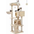thumbnail image 1 of Cat Tree for Large Cats with Large Top Perch, [56.3''=143cm] Multi-Level Tower for Cats with Sleeping Bag, Cat Shelves with Scratching Posts and 2 Condos Houses, Beige,Sleeping Tree, 1 of 6