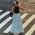 thumbnail image 4 of Polka Dot Skirts for Women Drawstring Elastic High Waisted A Line Pleated Skirts Summer Beach Vacation Maxi Skirts, 2XL, 4 of 5