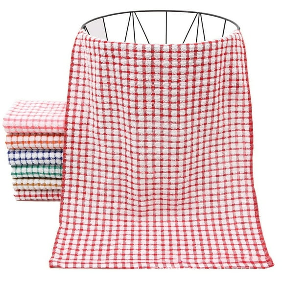 1 Pcs Drying Plaid Lint Terry Cotton Tea Towels Dish Towels Dish Cloths Kitchen Cleaning RED