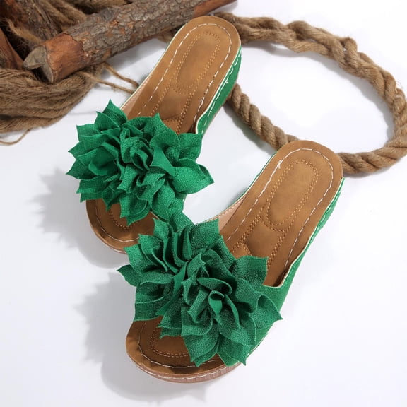 Wensltd Women's Flower Wedge Heel Sandals Casual Outdoor Wear Comfortable Stylish Design Summer Chunky Sole Sandals
