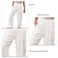 thumbnail image 4 of Whataatahia Pantalones De Pierna Ancha para Mujer Elásticos De Cintura Alta Color Puro Pantalones Casuales para Dama para Citas Diarias Playa Blanco L, 4 of 5