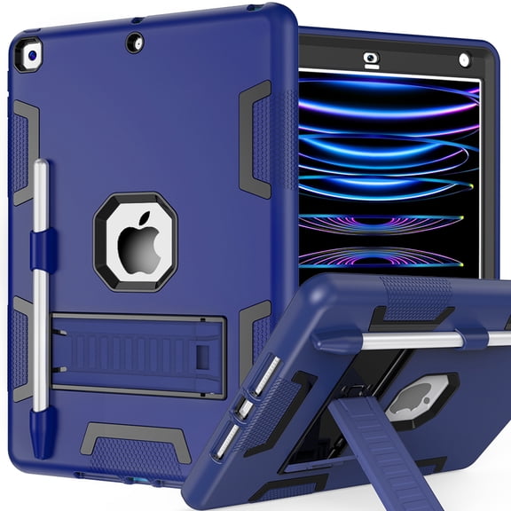 Decase Rugged Case Compatible with Apple iPad 6th/5th Gen 9.7 Inch 2018 2017,Shockproof Protective Cover with Built-in Stand & Pencil Holder,Heavy Duty Hard Cover,Navyblue