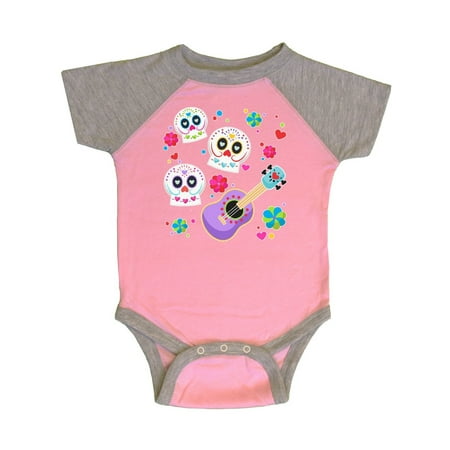 

Inktastic Day of the Dead Owl Sugar Skulls and Guitar Gift Baby Boy or Baby Girl Bodysuit