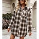 thumbnail image 2 of Otoño Invierno Outwear Plaid Solapa De Un Solo Pecho Suelto Casual Abrigo Largo Para Mujer Caqui M, 2 of 7