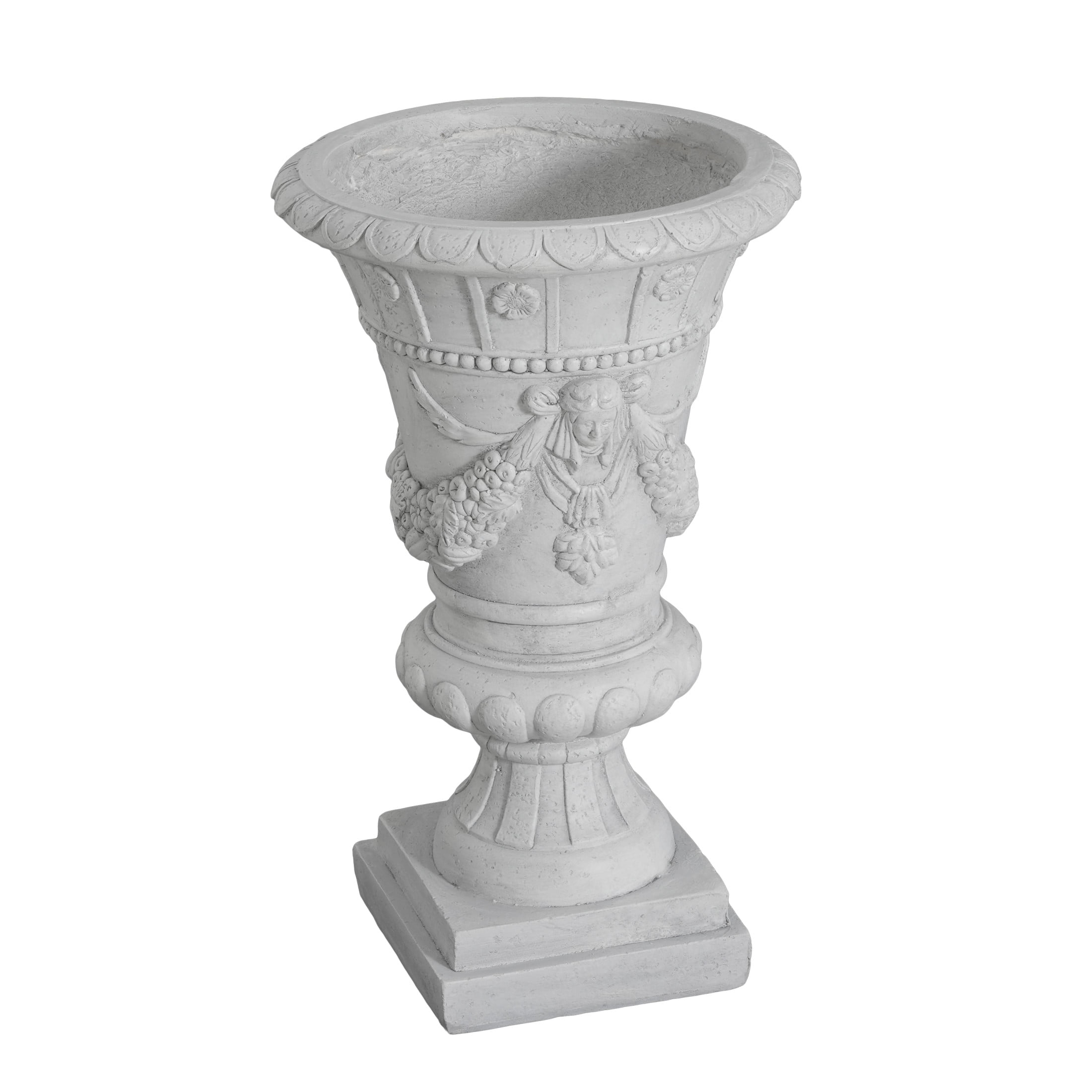 Christopher Knight Home 23.75" MGO Garden Urn Planter with Drainage Hole, Classic Outdoor Pot, Light Gray, Set of 2
