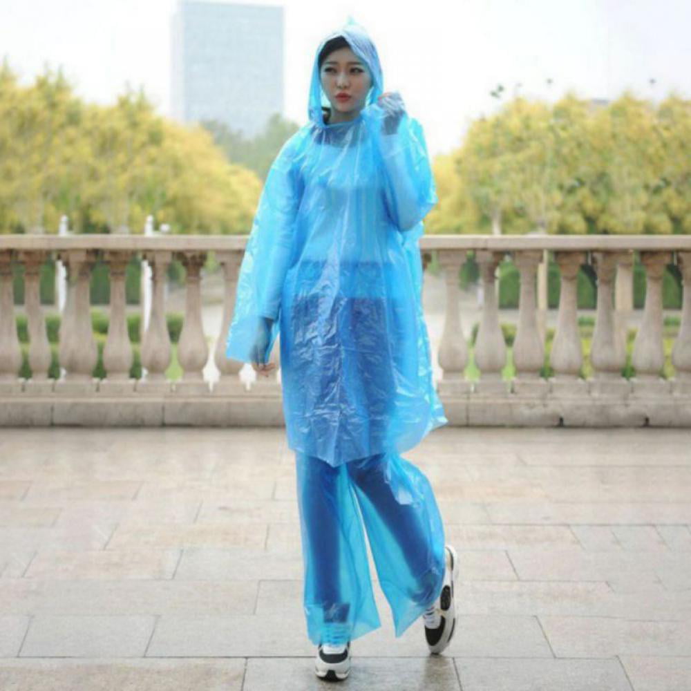 Adult Raincoat Waterproof Plastic Disposable Rain Poncho Hood Ladies Mens 