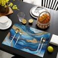 thumbnail image 4 of Blue White Gold Marble Pattern Summer Placemats Table Placemats Set Of 4-Linen Kitchen Washable Placemats Table Mats 11.8"x17.7" Non-Slip Heat Resistant, 4 of 6
