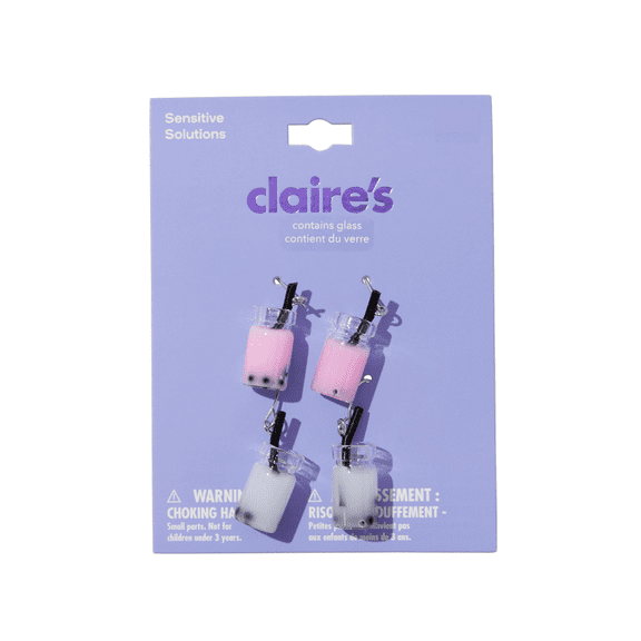 Claire's Pink and White Bubble Tea Drop Earrings, 2 Pairs