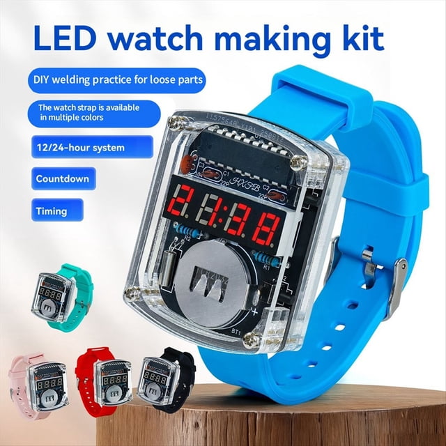 DIY Watch LED Watch Electronic Kit 0.28 Inch Display Time Tube Clock with Case Strap Learning DIY Soldering Project A