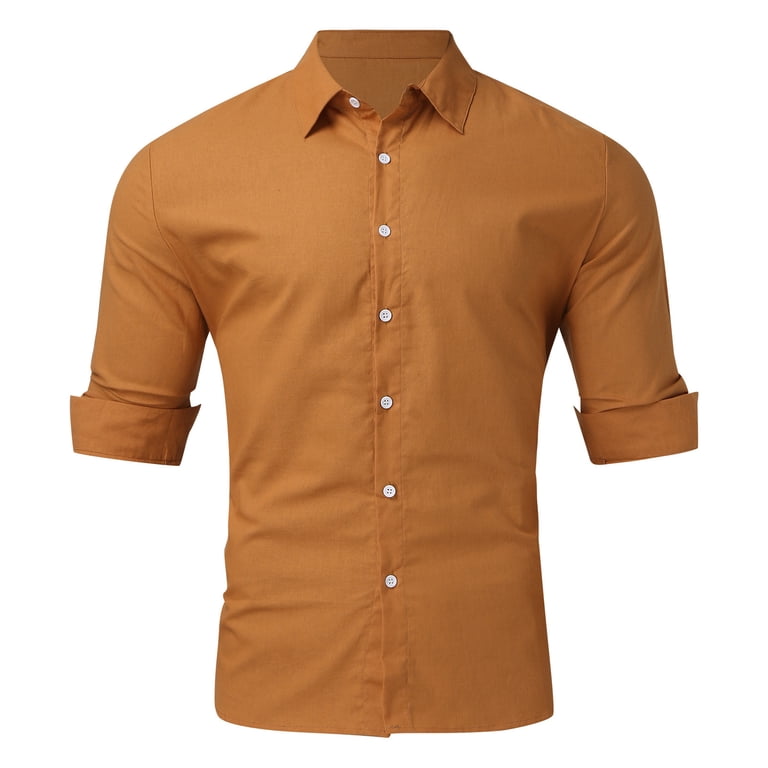 Gubotare Dress Shirts for Men Size Loose Shirt Mens Stand Collar Long  Sleeve Shirt (Brown, M) - Walmart.com