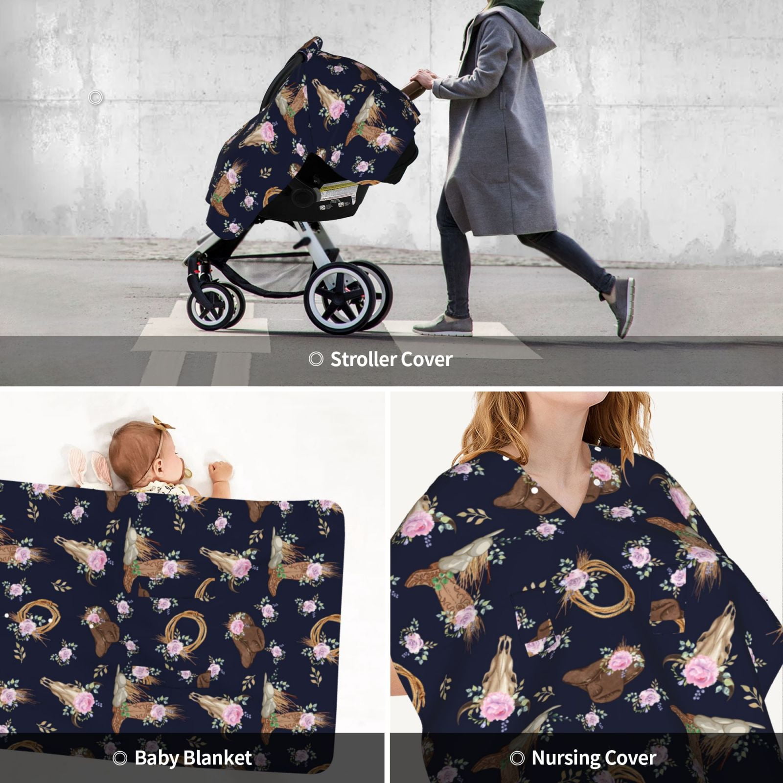Car Seat Cover Baby - cow skulls cowgirl flowers Breathable Infant Car Seat Cover for Baby Carseat, Lightweight Comfort Baby Essentials Must Haves Newborn Stuff for Girl Boy