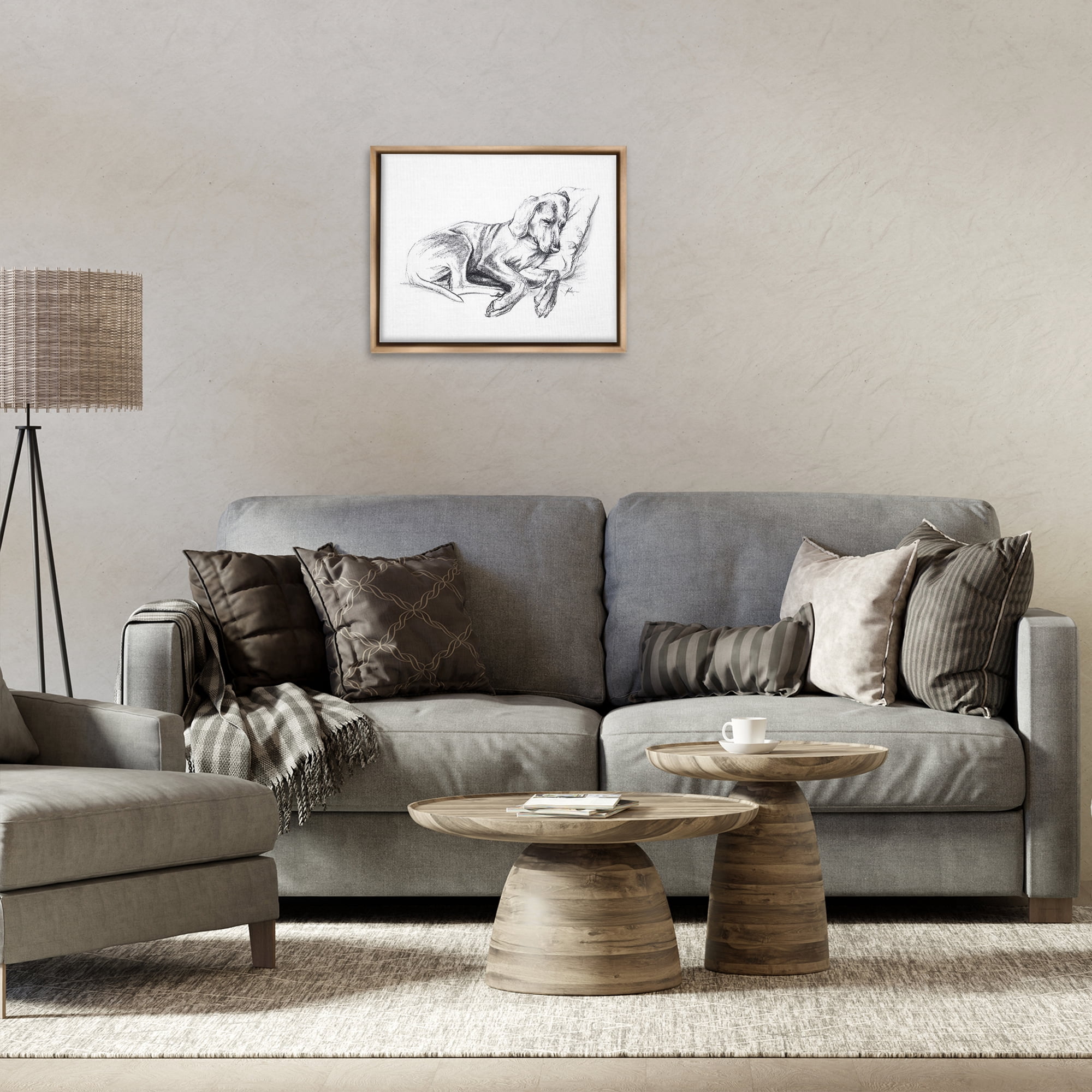 Stupell Industries Napping Dog Drawing Animals Drawing Brown Floater Framed Canvas Art Print Wall Art, 21 x 17