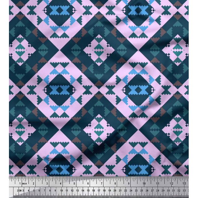 Soimoi Purple Poly Georgette Fabric Check & Geometric Print Fabric by Yard 42 Inch Wide