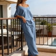 thumbnail image 6 of Sheghy Lounge Sets for Women Plus Size Women Casual Solid Boho 2 Piece Set Off Shoulder Loose Top & Wide Leg Pants Loungewear Vacation Outfit, 6 of 9