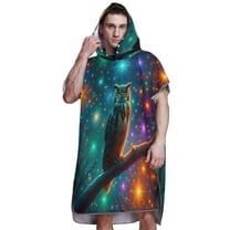 Hooded Beach Towel Adult Bath Poncho Towels Soft Absorbent Quick Dry for Surf Swim Pool Men Women Teens Owl on Branch with Colorful Star