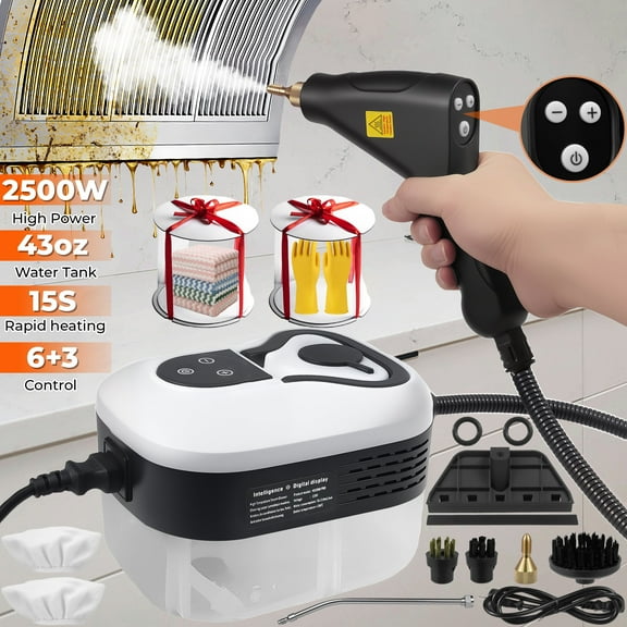 EZBY Steam Cleaner,2500W High Pressure Handheld Steamer,Handle Dual Remote Control for Car Detailing, Kitchen, Bathroom, Grout and Tile