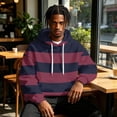 thumbnail image 4 of Fabrcox Mens Pullover Hoodie Fleece Striped Oversized Hooded Sweatshirt Men Y2k Color Block Fall Winter Warm Athletic Long Sleeve Men's Hoodies with Kangaroo Pocket Red XXL, 4 of 6