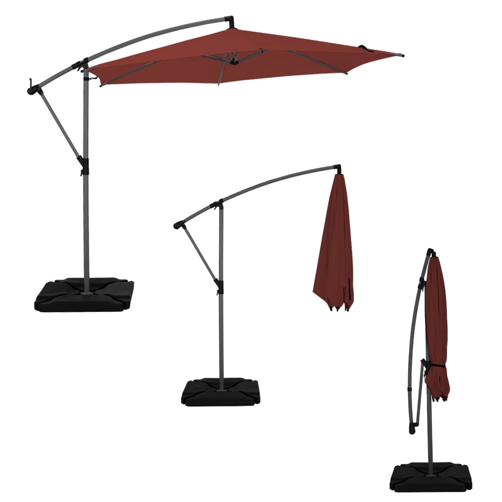 Abba Patio 10’ Malta Outdoor Patio Hanging Offset Cantilever Umbrella, Dark Red