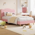 thumbnail image 3 of Rosa tamaño individual - xl forrado platform marco de cama para para niños con cute bouclé velvet cabecero, no box spring required, easy to assemble y durable design, 3 of 7