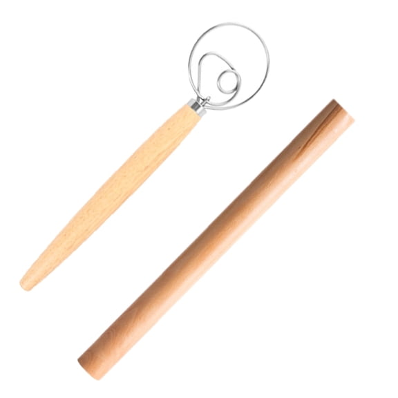 WLGJL 11.8 Inches Wood Rolling Pin Dough Roller, Wooden Rolling Pin for Baking Pasta Fondant, Baking Company Baker’s Dough Whisk, Single-Loop, 2pack