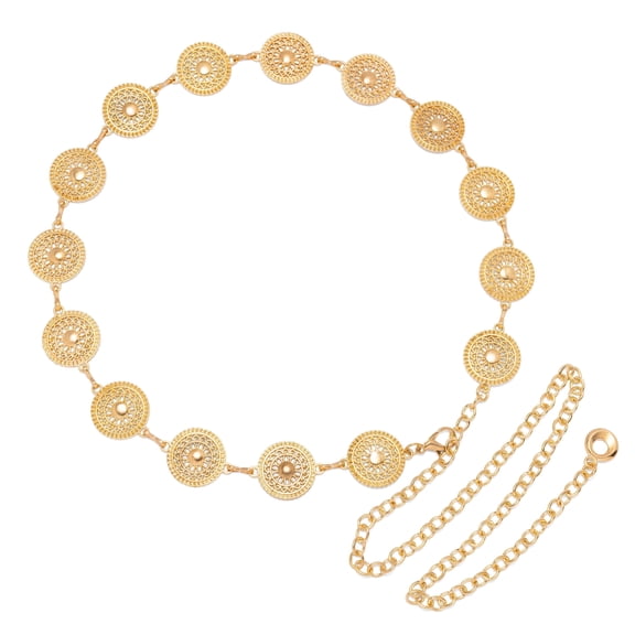 Punplita Women Western Chain Belt Boho Hollow Floral Gold Belt for Dresses Jeans Pants