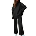 thumbnail image 1 of MAWCLOS Ladies Lounge Sets High Neck Sweater Set Wide Leg Two Piece Outfit Loose Fit Home Long Sleeve Knit Outfits Black S, 1 of 2